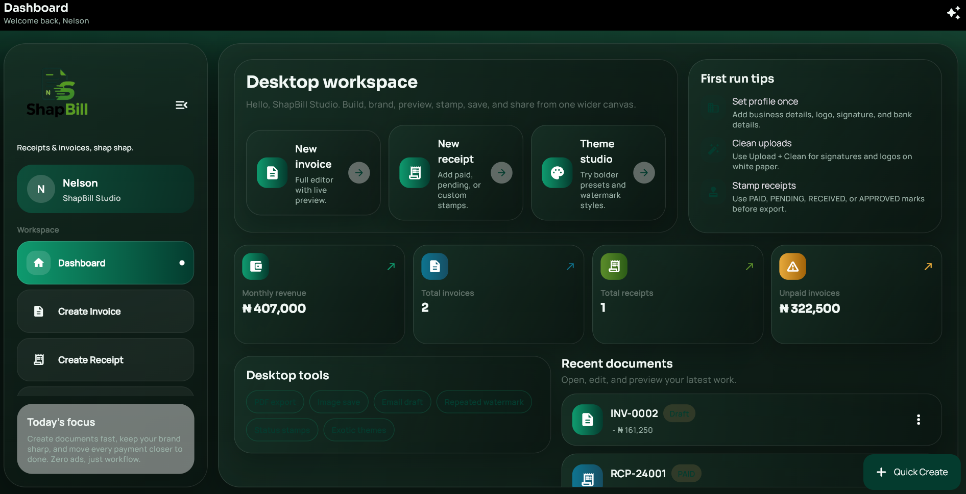 ShapBill product interface